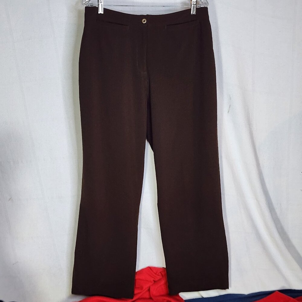 Zenergy Brown Poly Span Button Elastic Waist Pocket Flat Front Pant Chico 2 US L